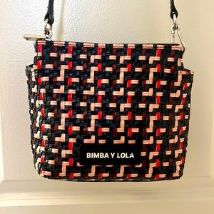 Bimba y Lola black pink Woven Crossbody Bag with silver Hardware